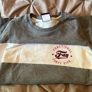 F45 fitness  gray and white sweatshirt